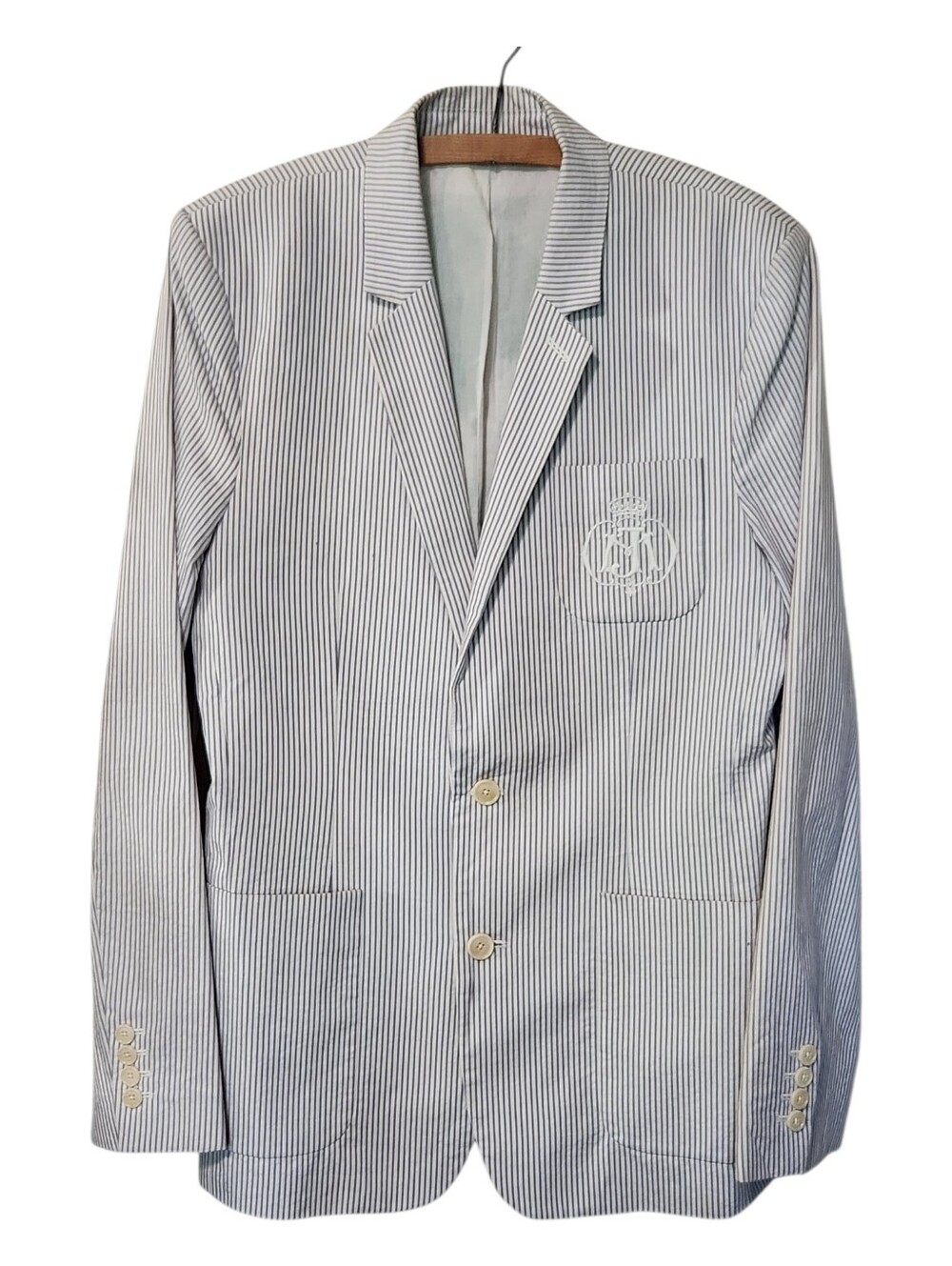 Vintage Juicy Couture Union Jack Flag on Back Pinstripe Blazer Size 40